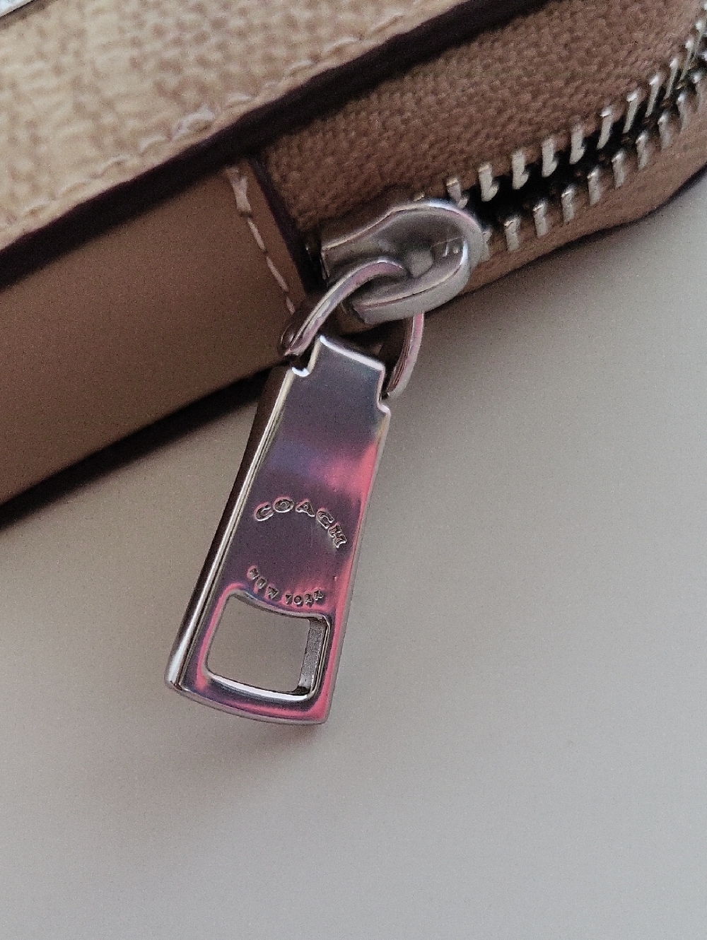 Coach Tan Signature Card Case with Zip - Picture 8 of 9